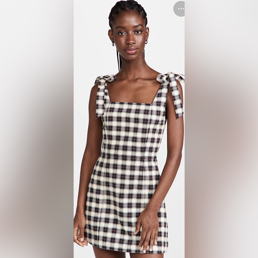 Alice + Olivia Maryann Plaid Tie-Shoulder Midi Dress